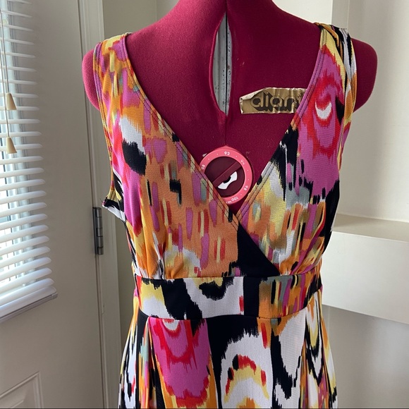 TIANA B. women multicoloured v neck sleeves less knit lined dress. Size L. Used. - Picture 5 of 16